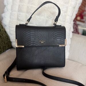 Black Textured Top-Handle Crossbody Bag